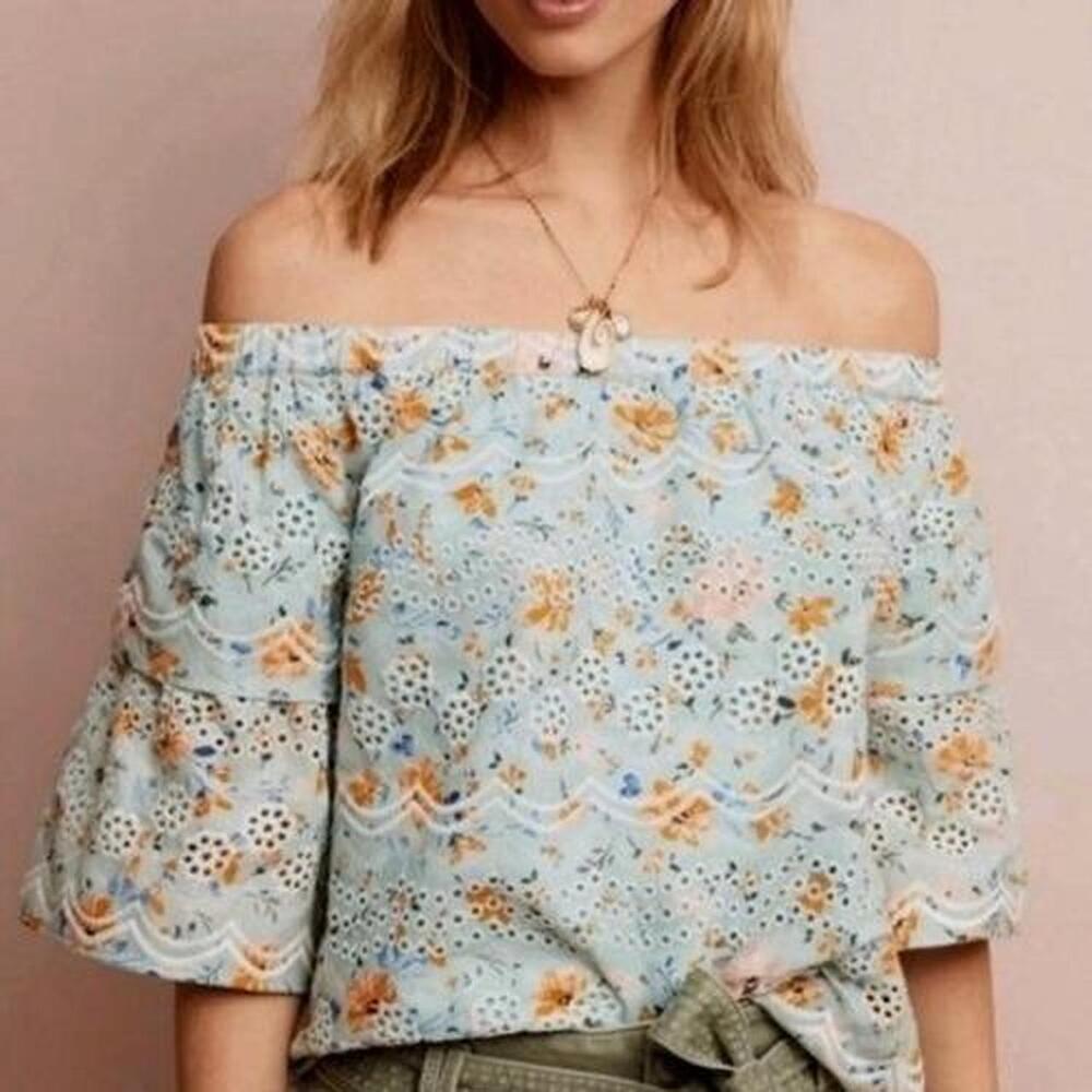 Anthropologie LAIA Ashtabula Embroidered Eyelet Off-Should Top Size Small ✨🌿🌼 - Picture 9 of 12